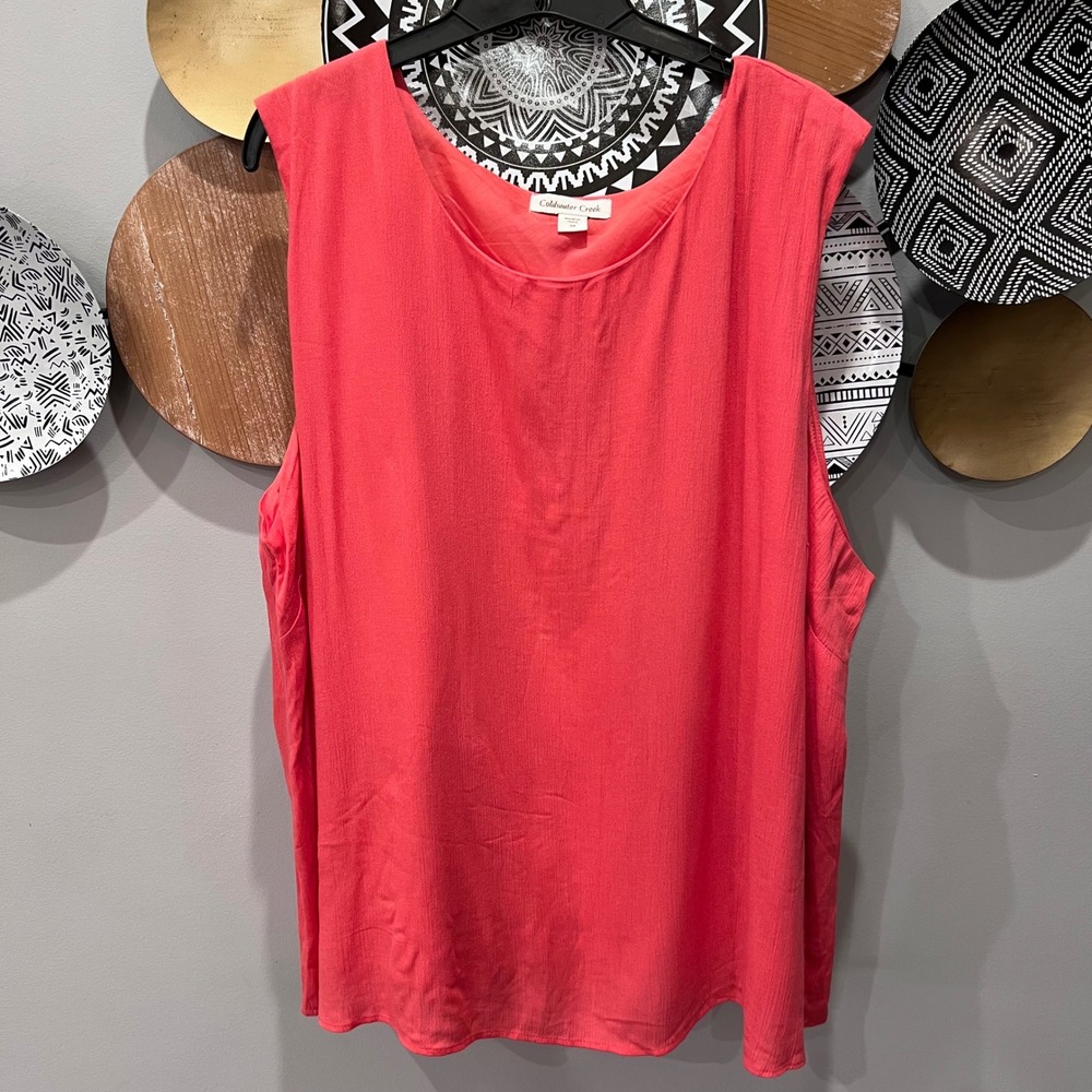 Coldwater Creek Womens 3X Coral Pink Rayon Sleeveless Scoop Neck Tank Top Lined‎